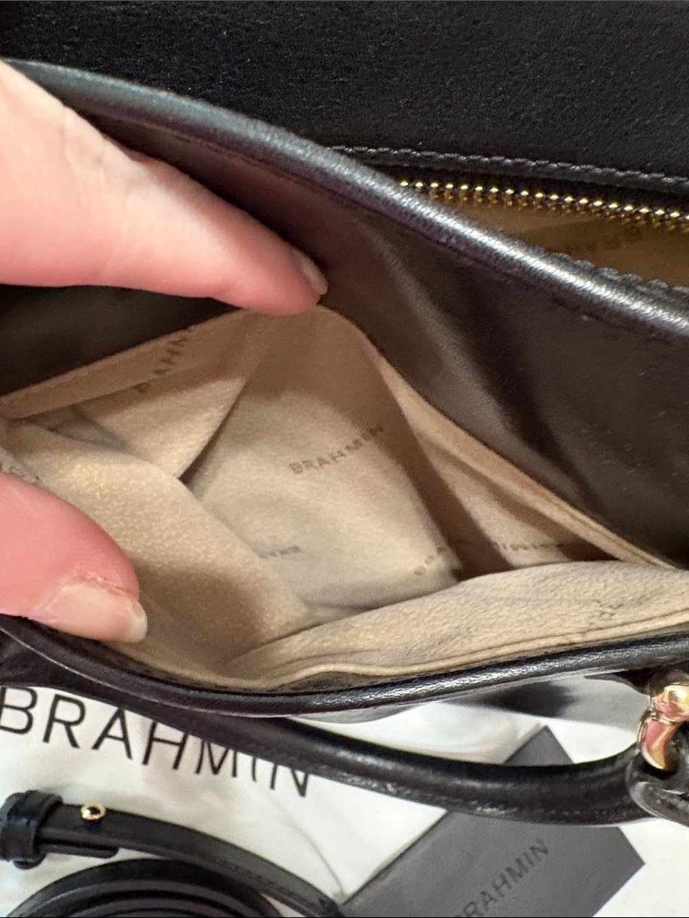 Brahmin Black Leather Satchel with Gold Hardware and Detachable Strap - Picture 8 of 12